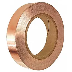 General purpose foil electrical tape with conductive acrylic adhesive. Used for grounding, shielding, cable wrapping, and splicing in electrical applications requiring a conductive path. Rated 600 V, 3.5 mil thick, 1/2 in wide, 18 yd length.