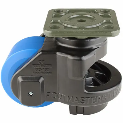 FOOT MASTER Plate Caster: Nylon Tread, 90 mm Wheel Dia, 147 mm Mounting Ht - General Purpose Leveling Plate Casters