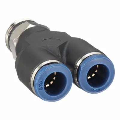 AIGNEP USA Push-to-Connect Wye Fitting, 1/2 in OD x 1/2 in OD, 1/2-14 Thread - Nylon & Nickel-Plated Brass Tube Fittings