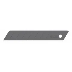 Steel snap-off blades with straight edge and standard tip, 11/16 in width, 0.03 in thickness, and 8 segments per blade. Used for cutting cardboard, paper, vinyl, and thin plastics in packaging, warehousing, and light industrial tasks.