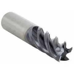 Carbide square end mill with AlTiN coating and 5-flute geometry for fast cutting of steel and cast iron. Mill diameter 3/4", length of cut 1-1/2", overall length 4". Suitable for production machining, mold and die work, and general engineering applications.