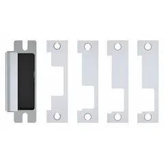 This electric strike accommodates both cylindrical and mortise locksets for access control applications. Constructed of stainless steel, it measures 1 1/4 in wide by 4 7/8 in high and operates on 12/24V input voltage. Rated heavy duty, it is suitable for commercial doors requiring secure remote release.