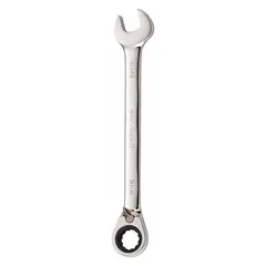 This 9/16 in SAE 12-point ratcheting combination wrench is made of alloy steel with a chrome finish. The offset design allows access to fasteners in confined spaces. The 12-point box end provides secure engagement on hex fasteners. Overall length is 7 1/2 in.
