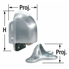 Door-mounted catch door holder with chrome finish and gray accent. Holds doors open at a preset position until manually released. Suitable for commercial and industrial applications where doors need to be secured open.