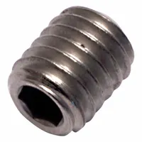 Metric cup point set screw with M5x0.8 thread and 6 mm overall length. Made from titanium with a plain finish and socket drive. Used to secure components onto shafts in industrial machinery where corrosion resistance and lightweight properties are required
