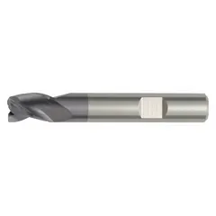Solid carbide corner-radius end mill with TiAlN coating for machining stainless steel and super alloys. Three-flute design with 6 mm cutting diameter and 7 mm length of cut. Corner radius geometry reduces chipping and improves surface finish in contouring and slotting operations.