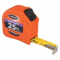 This 25 ft tape measure features SAE/fractional-read graduations in 1/16 in increments, a nonmagnetic single hook tip, and a manual lock. The vertical read design and plastic orange case support inch/fractional-read applications in construction, framing, and layout work