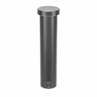 This standard clevis pin has a 1/2 in diameter and a 2 1/4 in shank length, supplied in a pack of 10. It is used to secure linkages in mechanical assemblies where a removable fastener is needed, passing through a clevis and mating part and held in place with a cotter pin or clip