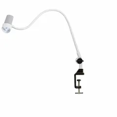 This clamp-mount tabletop medical light delivers 30,000 lux at 0.5 m with a 4400K color temperature and 93 CRI. It operates on 100 to 240V AC via an AC adapter and consumes 8 W. Suitable for clinical examinations and procedures requiring high-fidelity illumination.