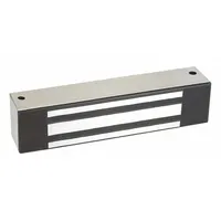 Steel electromagnetic lock for single doors, with instantaneous release delay. Measures 1 7/8 in height by 1 5/8 in width. Compatible with DC-32BP model. Used in access control systems for commercial and industrial door security