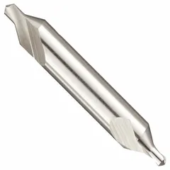 This KEO center drill is a double-end, radius-tip tool made from high-speed steel. It features a 60° angle and 3-5/8 inch overall length, designed for creating precise center holes in workpieces for lathe or grinder support. Suitable for general metalworking applications requiring accurate alignment and reduced tool breakage.
