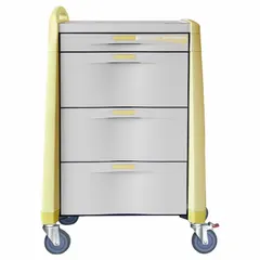 CAPSA HEALTHCARE Isolation Cart: Polymer, (1) Swivel with Brake/(3) Swivel, Yellow, 4 Drawers (MPN AM-IS-STD-NOLOK). Key specifications — Material: Polymer; Brand: CAPSA HEALTHCARE; Caster/Wheel Configuration: (1) Swivel with Brake; Cabinet Color: Yellow.
