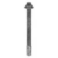 Galvanized steel wedge anchor with 3/8" diameter, 3/8"-16 thread size, and 4" thread length. Used for fastening into solid concrete in applications such as securing structural steel, machinery, or racking. Supplied in a 20-pack