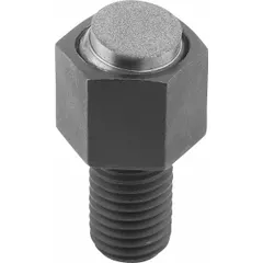 Threaded gripper with a diamond grit over stainless steel pad for non-slip clamping. M12 thread, 20 mm thread length, 12 mm pad diameter. Used in jigs, fixtures, and automation for positioning workpieces during machining or assembly.