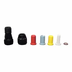 Fan-tip nozzle made of polyethylene, designed as a replacement part for manufacturer model number 20000. Produces a wide spray pattern suitable for applying fluids in outdoor equipment such as sprayers and foggers.