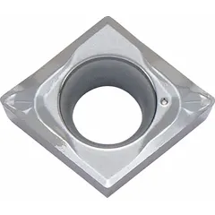 This diamond indexable turning insert is used for precision machining of non-ferrous materials. It is suited for turning, facing, and profiling operations requiring fine surface finishes.