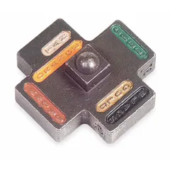 Upper crimping die for use with TBM6S tool. Designed for code crimping of copper and aluminum connectors onto conductors. Accommodates 7 sizes including 4 AWG, 1 AWG, and 1/0 AWG aluminum. Color-keyed with orange identifier.