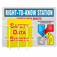 Wall-mount information center for displaying safety notices, instructions, or compliance information. Overall dimensions: 20 in height, 15 in width, 6 3/4 in depth. Mounting hardware not included.