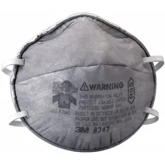 This 3M disposable respirator is rated R95 by NIOSH, filtering at least 95% of airborne particles including oil-based aerosols. It features a molded design with a metal nose clip, dual non-adjustable headstraps, and a standard face seal. The respirator reduces nuisance odors from organic vapors, making it suitable for industrial environments such as machining, welding, and chemical processing. Supplied in a 20-pack, size M, color gray.