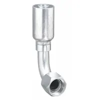 Steel 90° elbow hydraulic hose fitting with JIC female x crimp connection. Designed for -12 hose dash size, with 1-1/16"-12 thread. Used in fluid-power systems to connect hose to JIC ports
