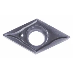 Diamond indexable turning insert for precision machining of non-ferrous materials. Used in turning, boring, and facing operations to achieve high surface finish.