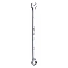 Alloy steel wrench with chrome finish. Features a 1/4 in 12-point head, offset and rounded design, and 5 in overall length. Used for turning fasteners in industrial maintenance, assembly, and repair tasks.