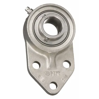 NTN 3 Bolt Flange Bearing: Radial Ball, 3/4 in Bore, SS, Set Screws, 2 3/8 in Lg - Food-Grade Flange-Mount Ball Bearings