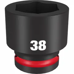This 3/4" drive impact socket is designed for use with impact wrenches and drivers in heavy-duty fastening tasks. It features a 38 mm, 6-point metric configuration with a black phosphate finish. Suitable for industrial bolting applications such as machining, material handling, and power transmission.