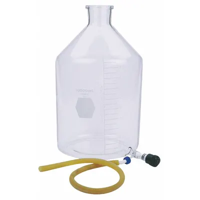 KIMBLE Reservoir Bottle: 2 L, 250 mm, Colorless, Narrow Mouth Size - Glass Reservoir Lab Bottles with Bottom Outlet