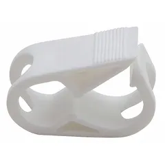 This polypropylene clamp in white is designed for securing tubing or components in laboratory and industrial settings. With a 25.4 mm overall length, it is suitable for general-purpose clamping applications in chemical, pharmaceutical, and research environments.