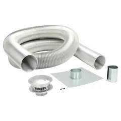 This 2-ply flexible chimney liner kit is constructed from 3003 aluminum and rated for continuous operation up to 470°F. It includes a mortar guard and features plain end connections. Designed for relining masonry or metal chimneys to vent LP gas appliances.
