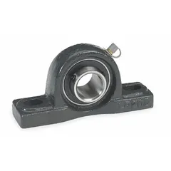 This general purpose pillow block ball bearing features a cast iron housing with set screw locking for secure shaft retention. It has a 1 3/16 in bore, 1 11/16 in shaft height, and accepts 1/2 in mounting bolts. Suitable for supporting rotating shafts in industrial machinery, conveyors, and material handling systems under moderate loads.