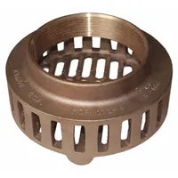 This bronze suction strainer features round perforations on the side to filter debris from fluid intake lines. With a 6.6-inch diameter and 6.6-inch FNPT female connection, it is used in water-handling systems to protect pumps and valves