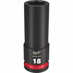 This 1/2" drive impact socket features an 18 mm metric, 6-point deep design with friction retention. The Black Phosphate finish provides corrosion resistance. Suitable for heavy-duty fastening with impact tools in automotive, construction, and industrial maintenance applications.