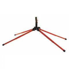 Springless sign stand with four adjustable aluminum legs (12 in to 22 in) and a 26 in mast height. Features a Screwlock connection for securing roll-up signs sized 36 in x 36 in or 48 in x 48 in. Suitable for temporary placement at worksites or traffic zones where stable sign display is needed without cross-braces.