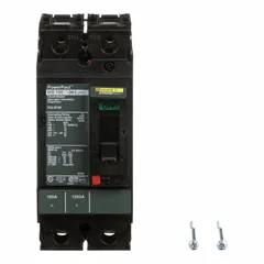 100 A molded case circuit breaker with 65kA interrupting rating at 240V AC. Fixed mount with line/load lug terminations. HG type. Used for overcurrent protection in power distribution panels, motor control centers, and switchboards.