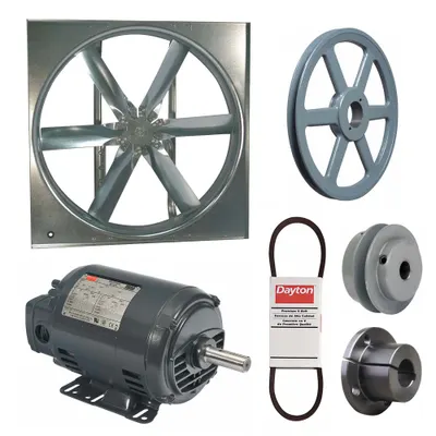 Dayton Supply Fan w/Drive Package: Belt Drive, 48 in Blade, Open Dripproof, 24,981 cfm - Belt-Drive Panel Supply Fans with Drive Package