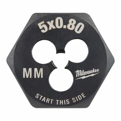 MILWAUKEE Hex Threading Die: M5x0.8 Metric, 1 in Hex Wd, Black Oxide Carbon Steel (MPN 49-57-5329) - Solid Hex Rethreading Dies