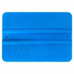 This blue plastic hand applicator is designed for applying films and tapes onto surfaces. Its compact size (4 in length, 3 in width) and grip allow controlled, bubble-free application. Suitable for use in vehicle wrapping, sign installation, and general industrial tape application. Sold in a pack of 25.