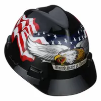 MSA Hard Hat: Black, American Flag with Eagle, Ratchet (4-Point), Ratchet, Polyethylene, Side-Slots (MPN 10079479)