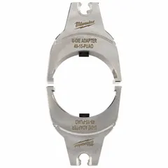 This U-die adapter expands the crimping capabilities of the MILWAUKEE 2679-20 crimper by allowing it to accept U-die configurations. It is used in industrial electrical applications for crimping connectors onto cables.