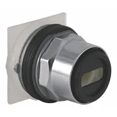 30 mm panel-mount selector-switch operator from Series 9001K. Features three positions with momentary/maintained/momentary action and a B cam. Metallic bezel. Used in industrial control panels for selecting machine modes or functions requiring temporary and latched states.