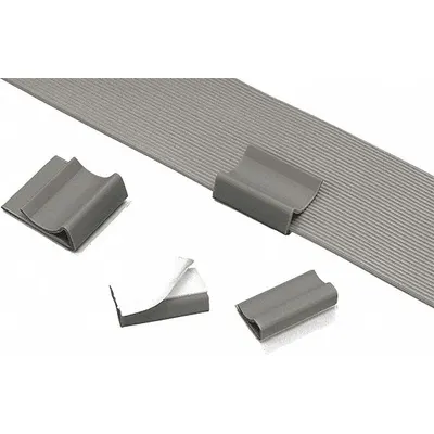PANDUIT Flat Cable Clip: 1 in Lg, 1.09 in Wd, PVC, Gray, Flat Cable Clip Adhesive Mount - Adhesive Mount Cable Clips
