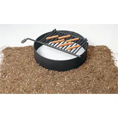 Powder coated steel fire ring with one burner and 30 in overall height. Designed for charcoal burning, suitable for outdoor cooking and heating in campgrounds, patios, and commercial spaces.