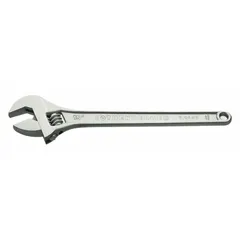 This automatic locking adjustable wrench has a 12-inch overall length and a chrome finish. The plain grip provides a secure hold, and the automatic locking jaw helps maintain grip on fasteners during tightening or loosening tasks. Suitable for general plumbing, HVAC, and industrial maintenance applications.