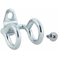 Zinc-plated steel ring toolholder designed for screw-in surface mounting on round-hole pegboard. Accommodates 1/4 in and 1/8 in peg holes. Measures 1 7/8 in x 3/4 in x 1 1/2 in. Sold in a 10-pack. Commonly used to organize screwdrivers and screws in workshops or storage areas.