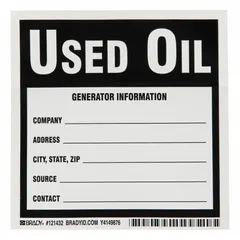 White label with 'Generator Information' message. Measures 6 inches by 6 inches. Supplied in a pack of 100. Used for waste labeling applications to identify generator information on containers or equipment.
