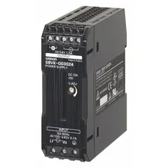 Single-phase DIN Rail mount DC power supply with plastic housing. Accepts 100 to 240 V AC input and delivers 30 W rated output power at 5 A DC output. Suitable for powering control panels, automation systems, sensors, and PLCs in industrial and building automation applications.