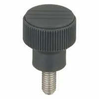 Hand Knob: Knurled, Plastic w/ SS Thread, 3/8"-16 Thread, 20 mm Thread Lg, 34 mm Dia, Gray (MPN K0247.03A4X20)