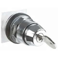 This key-operated selector switch is part of the Series 9001K and features a 2-position maintained/maintained action with SPDT contact form. It mounts in a 30 mm panel cutout and allows key removal in any position. Suitable for industrial control panels and machinery requiring key-operated switching.